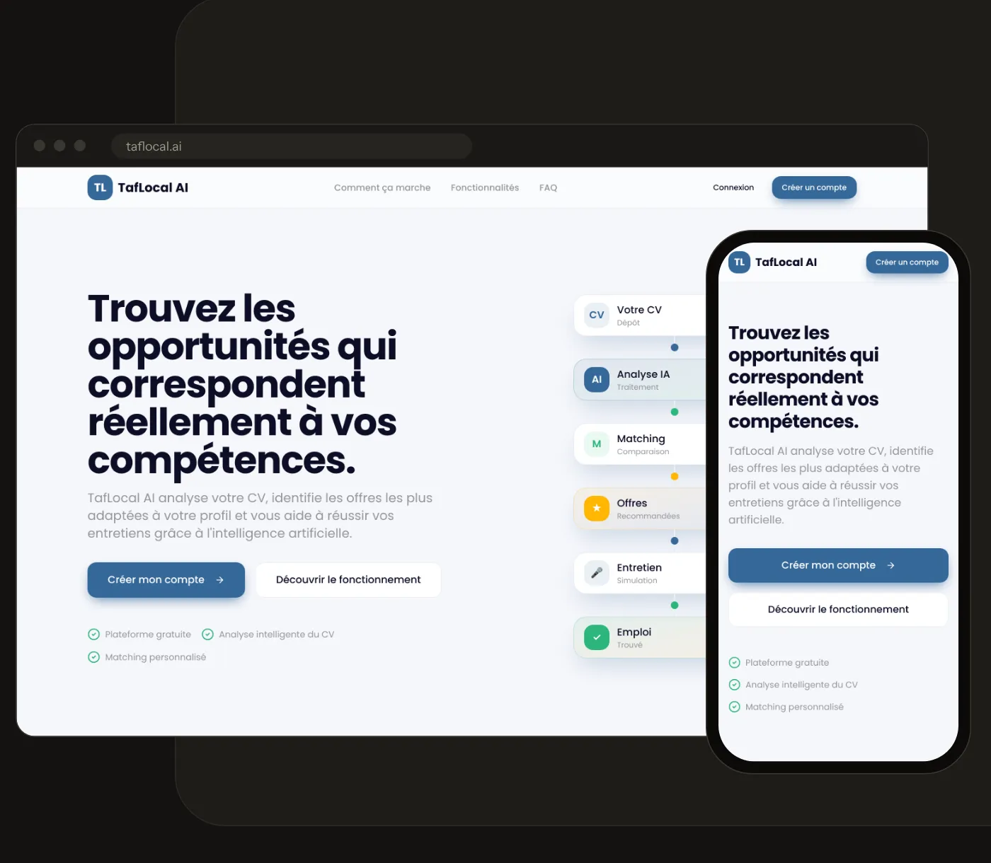 TafLocal IA, une plateforme réalisée par VARGO, affichée sur ordinateur et sur téléphone